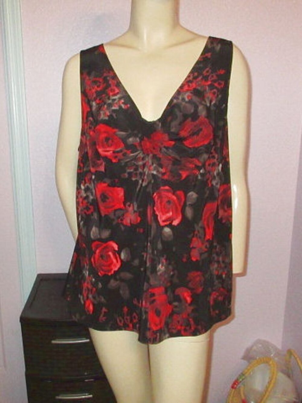 Talbots Silk Blouse Top Womens 16W Dark Floral Sleeveless Tunic Flowy Romantic